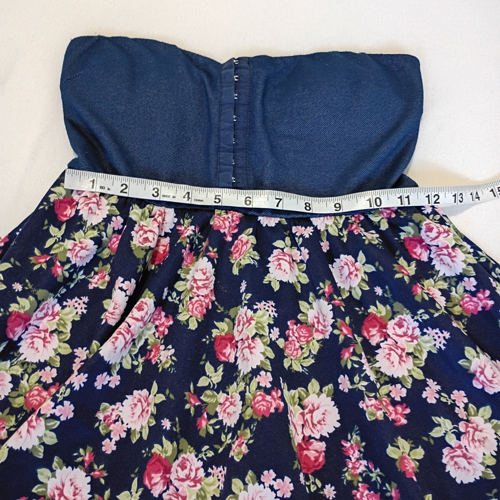 Papaya Strapless Floral Dress Sz M - Blue and Pink Summer Spring Preppy - Picture 4 of 8